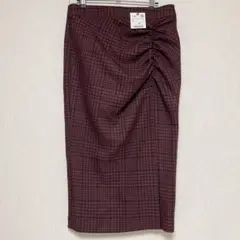 ZARA ザラ チェック ギャザー スリット スカート レッド L 未使用