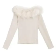 ［新品未使用・タグ付］GRL 三上悠亜 ファーオフショルダーニットトップス