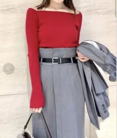 FRAY I.D フレイアイディー オフショルデコルテリブニット レッド