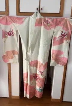 アンティーク振袖 鶴の刺繍 身丈163 ちりめん 大正ロマン 正絹 No.100 