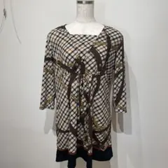 DAKS チェック柄 チェーン模様 7分袖チュニック