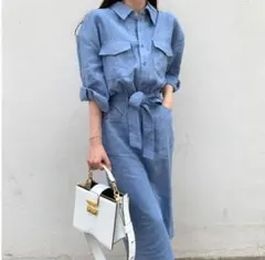 【美品】ライトブルー　シャツワンピース