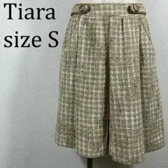 美品 ティアラ Tiara 格子柄 ひざ丈ワイドスカート S【430】