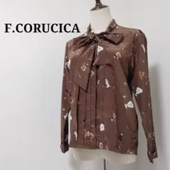 昭和レトロ【エフコルシカ】ボウタイブラウス 総柄 プリーツ 比翼仕立て おしゃれ