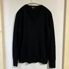 UNIQLO エクストラファインメリノVネックセーター ブラック L