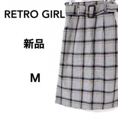 RETRO GIRL 新品　チェック柄 タイトスカート ベルト付き M