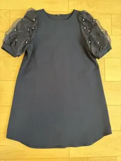 ASHILLネイビー チュール袖 パーティドレス