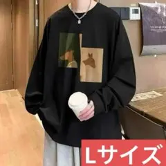 メンズロンTトップスシカ（ブラック/Lサイズ）春秋レトロロゴ長袖Ｔシャツ洋服