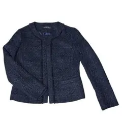 美品　ユナイテッドアローズ ノーカラー　ツイードジャケット 紺 36 上品 春