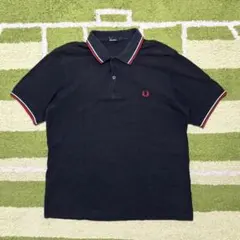 【人気】FREDPERRY ポロシャツ　ネイビー赤　襟袖ライン