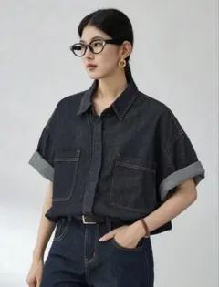 SHEIN Dazy Less ルーズ 半袖 デニムシャツジャケットのサムネイル