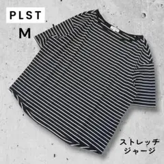 美品★PLST プラステ ボーダー 半袖Tシャツ カットソー ストレッチ 白黒Mのサムネイル
