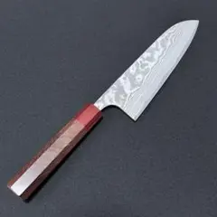 高村刃物レッドハンドル 打雲花 牛刀180mm 鍛造粉末不錆鋼ダマスカス