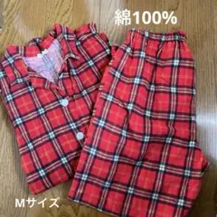 レッドチェックパジャマ フランネル 綿100%