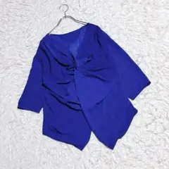 デザインブラウス (F) フロントツイスト 上品 ドレープ トップス　青