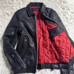 ナノユニバース　シングルライダース　ラムレザー　黒 赤　キルティング　メンズL