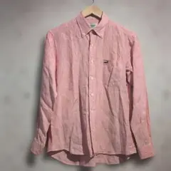 Crocodile ストライプ ピンク　リネンシャツ Mサイズ　メンズ