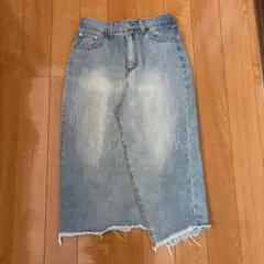 Mサイズ デニムタイトスカート フリンジヘム