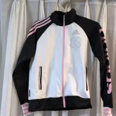 adidas ジャージ ジップアップ ホワイト/ブラック/ピンク140cm