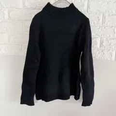 美品✨ブラック ニットセーター Fワンサイズ ハイネック リプ編み 裏起毛