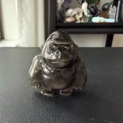 天然石 シルバーオプシディアン ゴリラ 彫刻 ☆カービング☆インテリア
