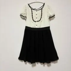 【L’EST ROSE】アイボリー×ブラック ワンピース 花レース パフスリーブ