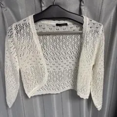 ホワイト 透かし編み カーディガン Mサイズ