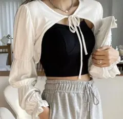 SHEIN Dazy フリル　フロントリボン　カーディガンのサムネイル