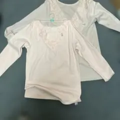 レースVネック長袖トップス LL 薄いピンク2枚組