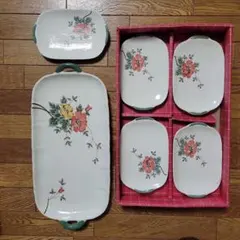 花柄陶器食器セット（大皿1枚、小皿5枚）