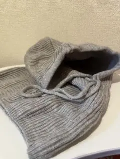 グレー リブ編み フード付きネックウォーマー