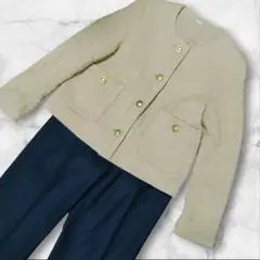 ママスーツ　パンツスーツ　セットアップ　ノーカラージャケット　M相当