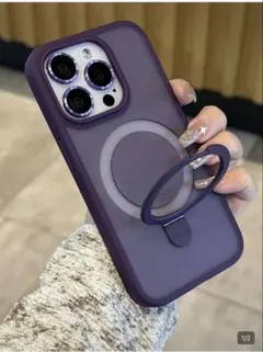 パープル リング付き iPhoneケース　iPhone14pro