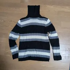 [セール中] ストライプ タートルネックセーター 長袖 M