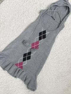 INGNI イング　アーガイル柄ノースリーブニットワンピース　ボンボン