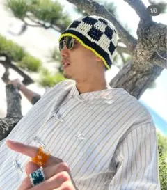 値*る様 kirime Checkerd Flag Knitting HAT ク