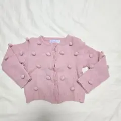 ポンポン付きピンクニットカーディガン 110cm