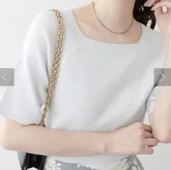 【natural couture】スクエアネックリブ半袖ニット