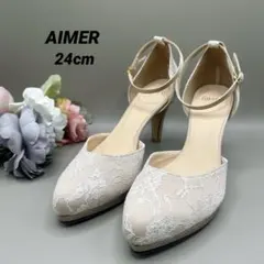 エメ AIMER レースアップ　ゴールドラメ ベージュ ヒール 24cm