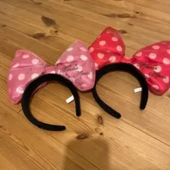 ディズニー ランド シー リボンカチューシャ 赤色 ピンクセット　ミニー　旧版