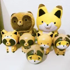 タヌキとキツネ　ぬいぐるみ2種・カプキャラ　5種　計7点セット