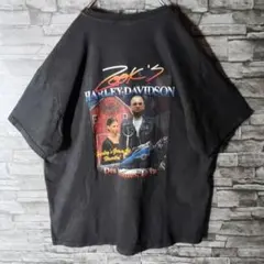 00sUSA製☆ハーレーダビッドソンTシャツ バイカラー バックロゴ 