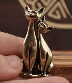 ペア猫フィギュア 置物 ミニチュア 真鍮製 金属工芸のサムネイル