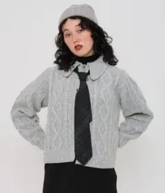 最終価格　襟付き ケーブルニットカーディガン TINA：JOJUN