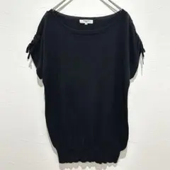 【美品】ナチュラルビューティベーシック(M)半袖ニット ブラック 綿100%