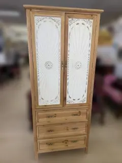 北欧スペインタイル(花柄ペイント) アンティーク木製 洋服タンス