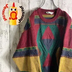 【ビンテージ】 古着 90s メンズ 3Dニット セーター アースカラー 1点物
