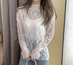 ホワイト　Fサイズ　長袖　レース　ブラウス　レディース　フリル　トップス　刺繍
