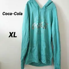 1点限り✨Coca-Cola【XL】ターコイズ フード　パーカー ロゴ　プリント