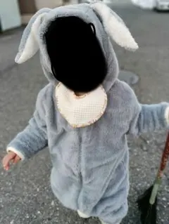 ウサギ耳付きフリースアウター グレー